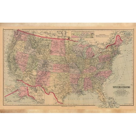 1884 Map Of The United States Poster Educational Historic Colorful ...