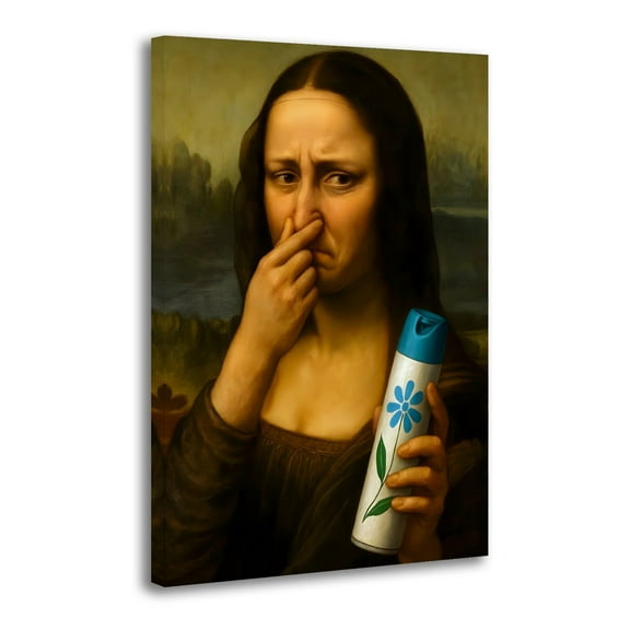 Mona Lisa Bathroom Holding Her Nose Painting On Canvas Wall Art Poster Scroll Picture Print Living Room Walls Decor Home Posters 24x36inch(60x90cm)