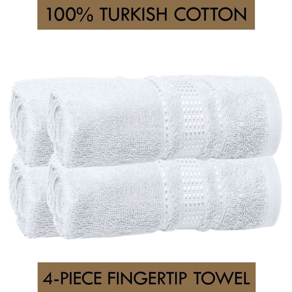 Melissa Linen Guest Bathroom Fingertip Hand Towels, 4 Pack Turkish Cotton, 12x18 in, Bright White
