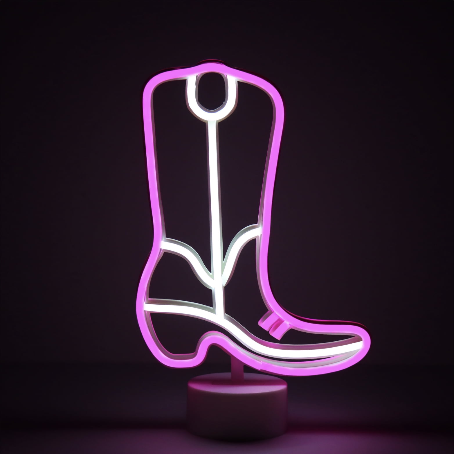Urban Shop 12" H Cowboy Boot LED Neon Table Light, Pink and White