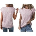 thumbnail image 3 of Summer Tops for Women Casual Crew Neck Waffle Knit Cap Sleeve Shirts Loose Fit Blouses Top Pink L, 3 of 6