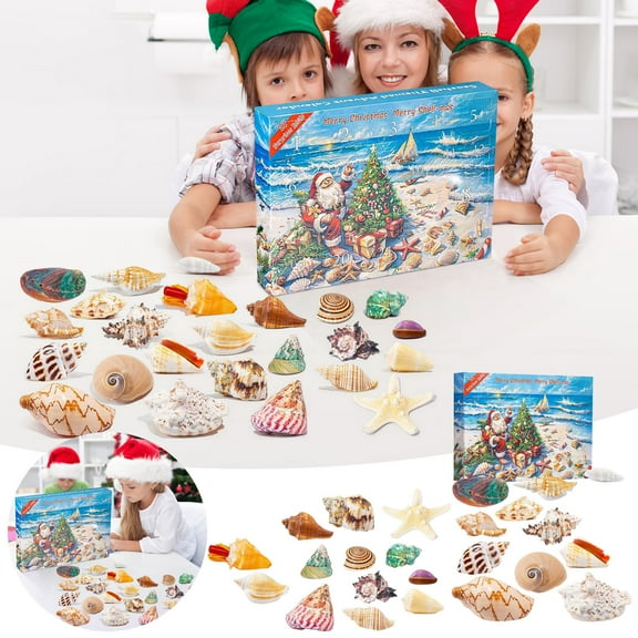 Seashell Christmas Advent Calendar - Coastal Holiday Countdown Decor in Gift Box (14x10in Reusable)