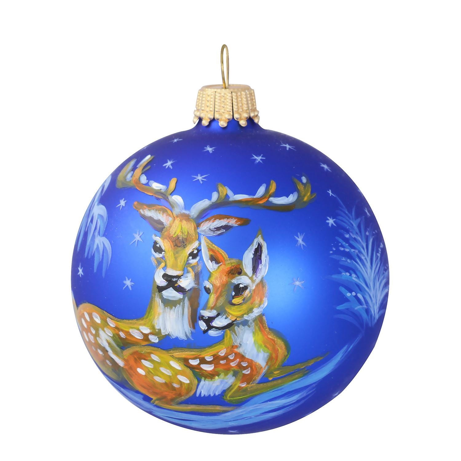 "Deer Family" Christmas Ball Ornament (Blue)
