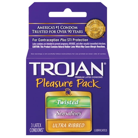 TROJAN Pleasure Variety Pack Lubricated Condoms, 3 Count