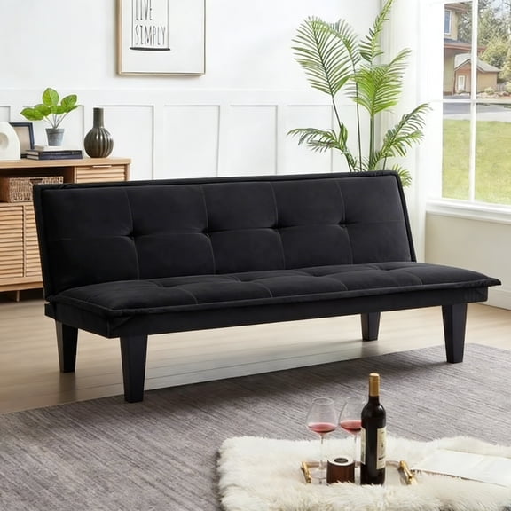 Gewnee 63.8"Futon Sofa Bed, Convertible Loveseat Sleeper Couch for Small Spaces,Compact Apartment or Living Room.(Black)