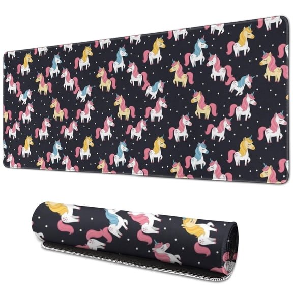Long Mouse Pads for Desk,Cartoon Colorful Unicorn Pattern Desk Mats on Top Of Desks, Desk Mouse Pad Extra Large with 3mm Non-Slip Base and Stitched Edge for Gaming,Office,Work,Home 31.5"x11.8"