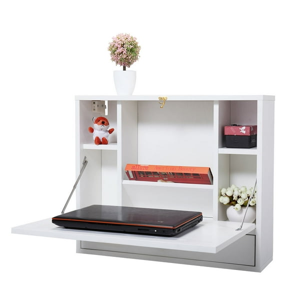 Jaxpety Wall Mounted Laptop Desk w/ Folding Desktop, Storage Shelves