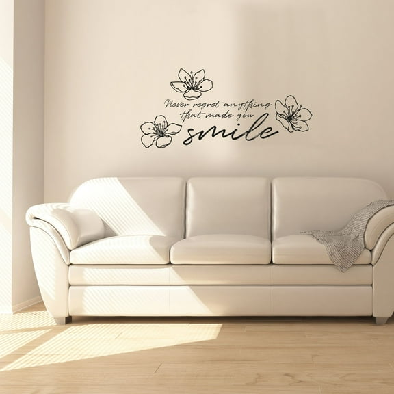 Never Regret Quote Cherry Blossom Japanese Flower Sakura Wall Sticker Art Decal for Girls Boys Kids Room Bedroom Nursery House Fun Home Decor Stickers Wall Art Vinyl Decoration Size (6x10 inch)