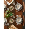 thumbnail image 5 of Brown Green Boho Burlap Cotton Table Runner 13x120 Inches Long, Vintage Southwest Abstract Geometric Farmhouse Table Runners, Outdoor Dining Tablecloths Decor for Baby Shower/Party/Wedding, 5 of 6