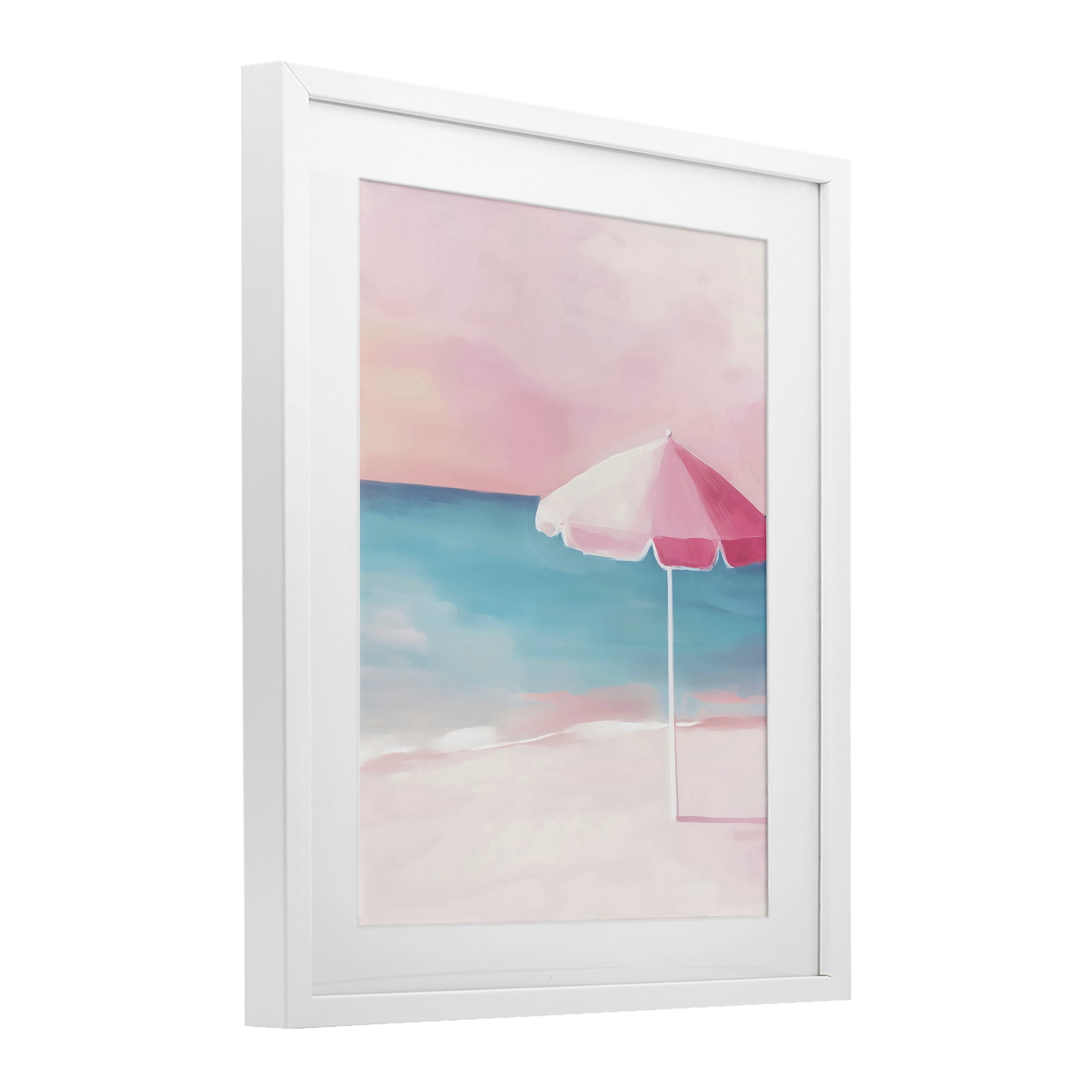 Stupell Industries Serene Pink Beach Umbrella White Framed Print Under Glass, design by The Prints Vibe