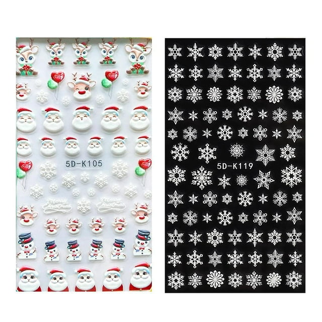 Calcomanías para decoración de uñas navideñas, calcomanías para uñas navideñas con relieve estereoscópico 5D