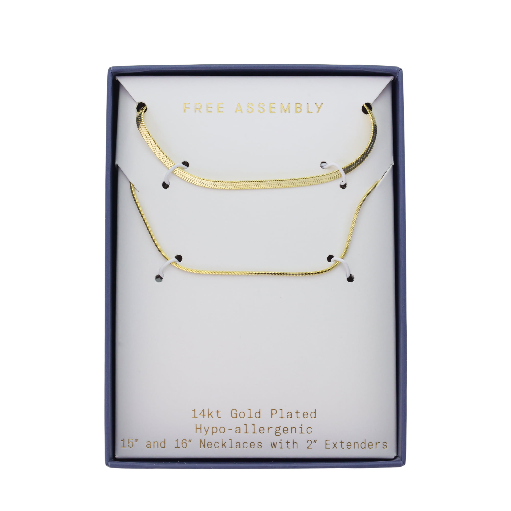 Free Assembly Women's Demi Fine 14K Gold Plated Herringbone Layered Necklace Set, 15" + 2" Extender; 16" + 2" extender, 2-Pieces
