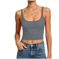 thumbnail image 6 of GEWSEY Women's Sleeveless Shirt Ribbed Fitted Scoop Neck Basic Crop Tank Top Cropped (Grey, L), 6 of 7