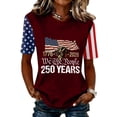 thumbnail image 3 of KDDYLITQ Independence Day Freedom Shirts for Women 4th July Usa Flag Short Sleeve Blouses Independence American Flag Causal T-Shirts Red White and Blue Cute Crew Neck Tops Wine M, 3 of 6