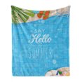 thumbnail image 1 of Hello Summer Soft Flannel Fleece Blanket, Top View of Swimming Pool with Clean Water Flip Flops and Flippers Fun Holiday, Cozy Plush for Indoor and Outdoor Use, 50" x 70", Multicolor, by Ambesonne, 1 of 6
