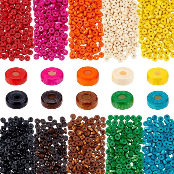 2000pcs 10 Colors Wood Beads 8x3mm Wooden Beads Flat Beads Loose Beads Spacer Bead Rondelle Beads Colorful Wooden Beads