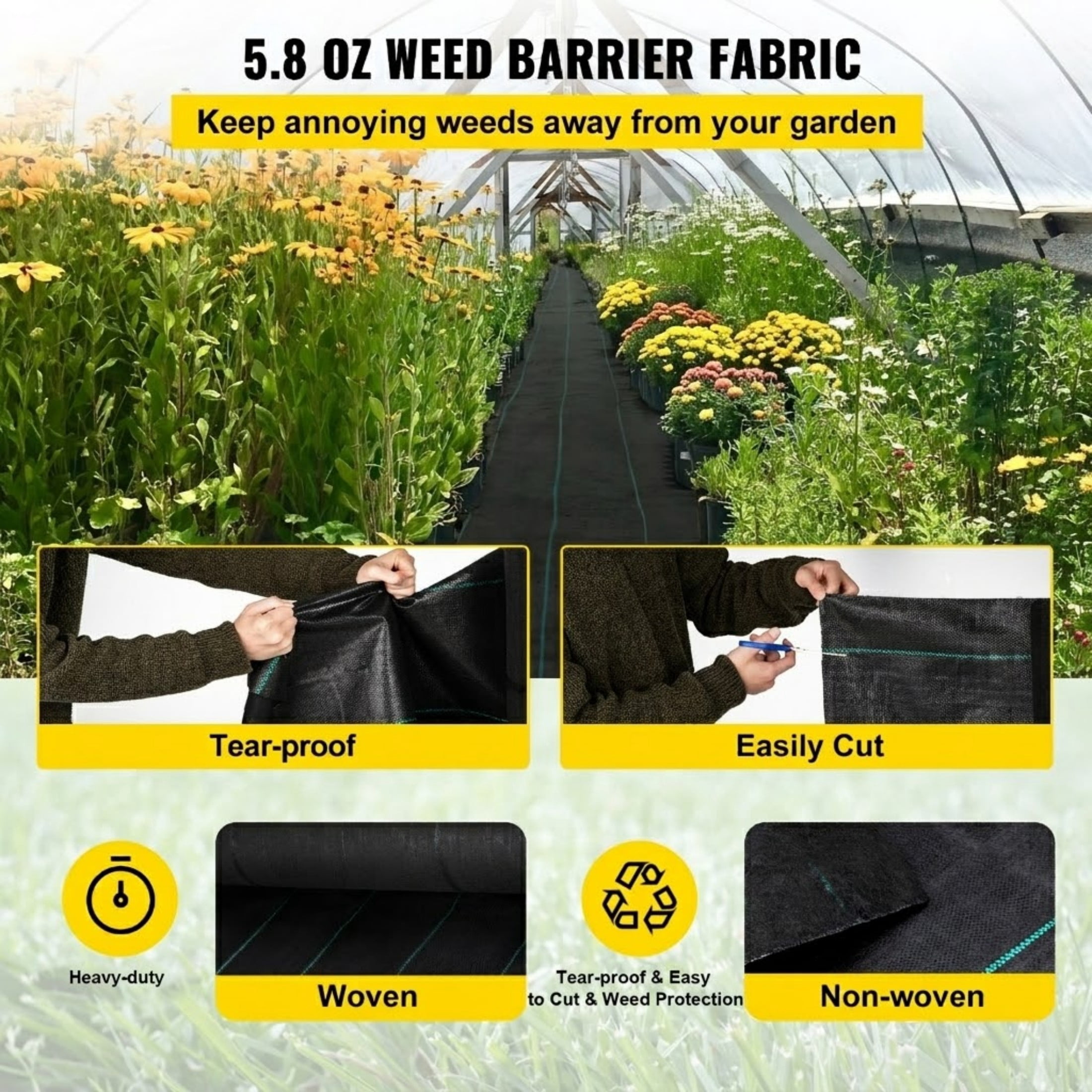 3ft x 300ft 5.8oz Weed Barrier, Heavy Duty Woven Landscape Fabric, Black