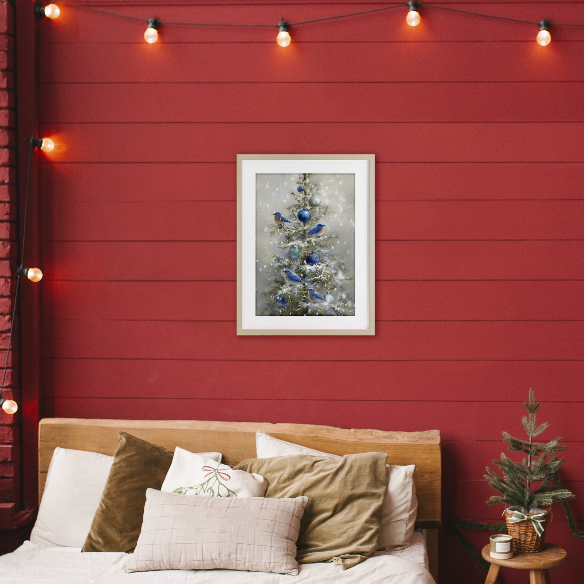 Stupell Industries Blue Bird Christmas Tree Birch Framed Print Under Glass, design by Tina LeCour