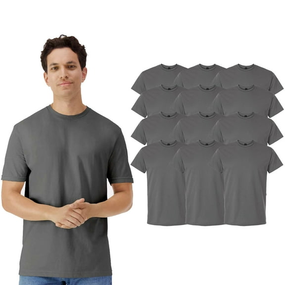 Gildan Light Cotton T-Shirt, Men's Short Sleeve Crew Neck Modern Fit Tee, Charcoal, S, 12 Pack