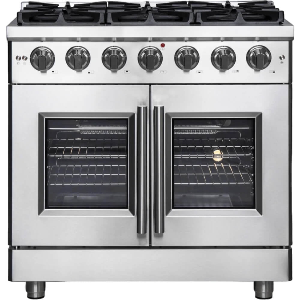 Forno Massimo 36-Inch Freestanding French Door Gas Range, 6 Burners, Convection Oven, Energy Efficient