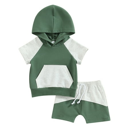 

Patchwork Toddler Boys Outfits Short Sleeve Hooded Pocket Pullover Shirt Tops Drawstring Shorts Children Kids Spring Summer Casual Cartoon Fashion Outwear Streetwear Sets