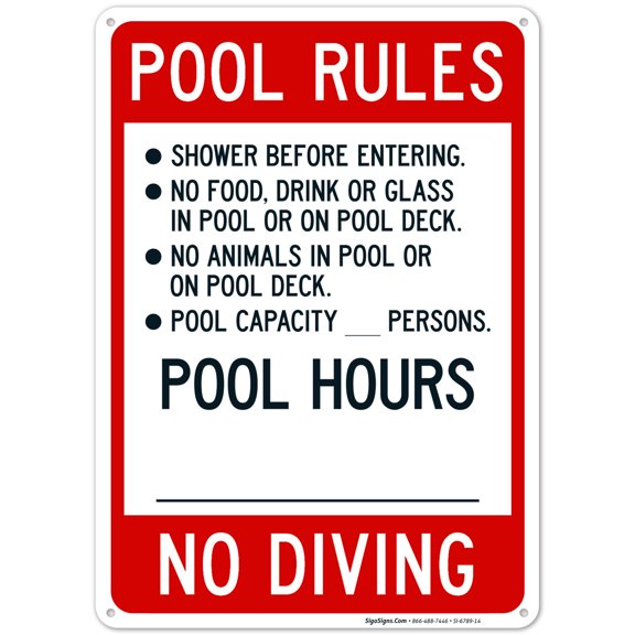 Pool Rules Sign, Pool Sign, (SI-6789) 18x18 Reflective Aluminum