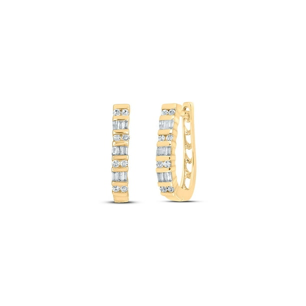 Yellow-tone Sterling Silver Womens Baguette Diamond Hoop Earrings 1/4 Cttw Yellow-tone Sterling Silver Womens Baguette Diamond Hoop Earrings 1/4 Cttw