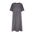 thumbnail image 4 of IDALL Summer Dresses,Petite Dresses Women's Fashionable Loose Cotton And Linen Round Neck Half Sleeved Midi Dress Linen Dress,Modest Dresses,Womens Dresses Gray Dress L, 4 of 6