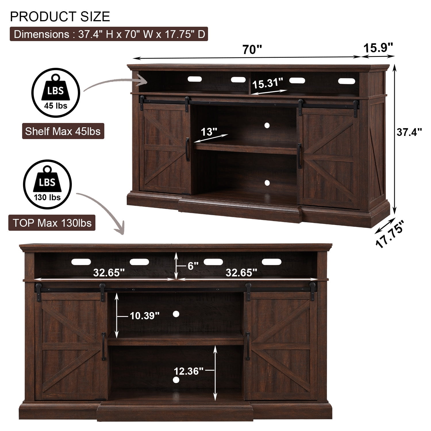 SinCiDo TV Stand for 75 inches TV, Farmhouse TV stand with 37" Tall Entertainment Center for Living Room