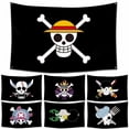 thumbnail image 2 of Bandera de calavera pirata de One Piece de Anime, decoración de pared para el hogar y el dormitorio, pancarta con pintura de sombrero de paja de Luffy, bandera pirata, juguetes para niños, regalo, 2 of 5