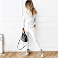thumbnail image 3 of Conjunto de suéter y pantalones casuales de moda de color sólido con cuello alto para mujer, 3 of 6