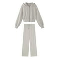 thumbnail image 5 of 2 Pcs/Set Women Coat Pants Suit Hooded Zip-up Long Sleeve Thick Plush Lining Jacket Drawstring Elastic Waist Wide Leg Pockets Trousers Winter Sportwear Tracksuit, 5 of 8