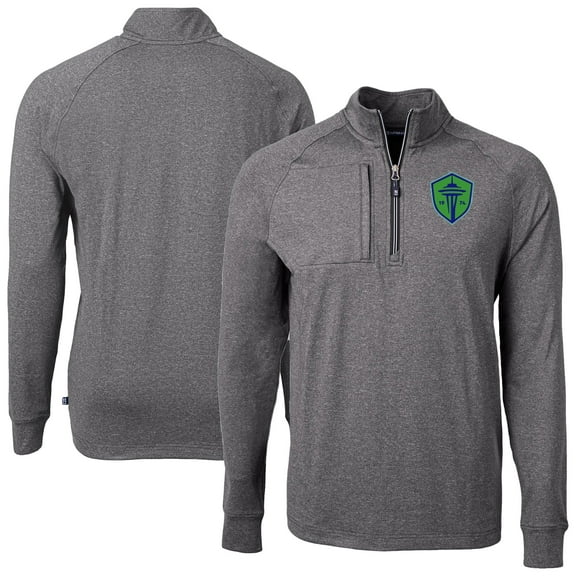 Men's Cutter & Buck Heather Black Seattle Sounders FC Big & Tall Adapt Eco Knit Quarter-Zip Top