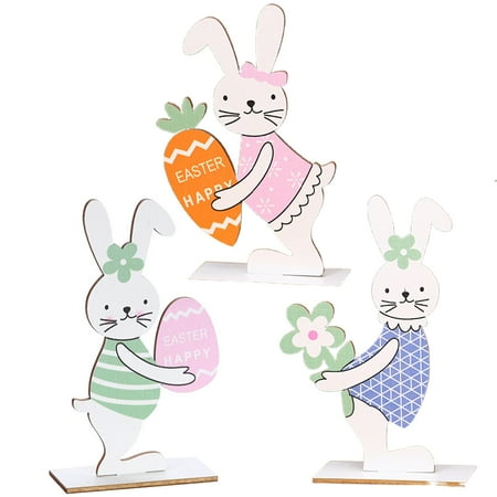 Easter Table Sign Bunny: 3PCS Wooden Cartoon Table Centerpiece Home Desk Decor