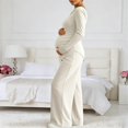 thumbnail image 6 of Gyujnb Asymmetrical Neck Long Sleeve Nursing Maternity Set Solid Soft Knit Full Over Belly Straight Wide Leg Pants 2 Piece Matching Outfit Postpartum Daily Pregnancy Loungewear,XL, 6 of 8