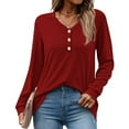 thumbnail image 2 of MOSHU V-neck T Shirts for Women Casual Long Sleeve Tunic Tops Curve Hem Fall Button Shirts, 2 of 8