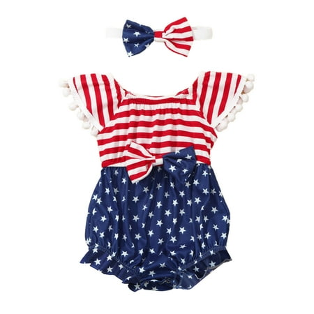 

fnhpitd 4th-of-July Girls Printed Baby Boys Bodysuit And Romper Striped Girls Romper&Jumpsuit Undershirt Baby Girl Size 12 Outfits Girls