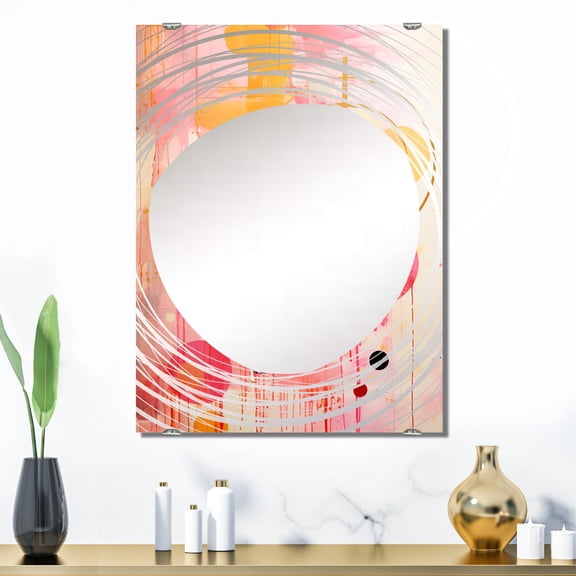Designart "Island Sunrise Pink Gold Collage" Abstract Collages Oversized Wall Mirror - Modern Abstract Bathroom Decorative Wall Mirror - Multiple Color Options