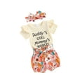 thumbnail image 2 of Yunliwuli Baby Girls 3Pcs Summer Outfit Short Sleeve Romper + Floral Shorts + Headband Set Newborn Clothes, 2 of 10