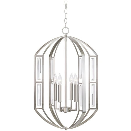 

Kira Home Lisbeth 28 4-Light Modern Lantern Style Pendant + Clear Beveled Glass Panels Brushed Nickel Finish