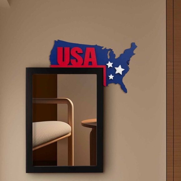 Wooden Door Corner Decorations with USA Flag Design, Hand-Carved Solid Wood, Hanging Wall and Door Frame Accent, 15 cm x 15 cm Angle Ornament