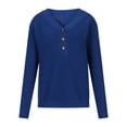thumbnail image 6 of JGGSPWM Solid Crochet Knit Sweaters for Womens Fall Trendy Tops Button Up Henley V Neck Long Sleeve Pullover Cute Comfy Jumper Casual Elegant Sweater Blue M, 6 of 7