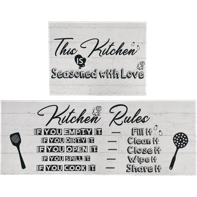Sets of 2 Black Kitchen Rugs and Mats , Funny Kitchen Decoration