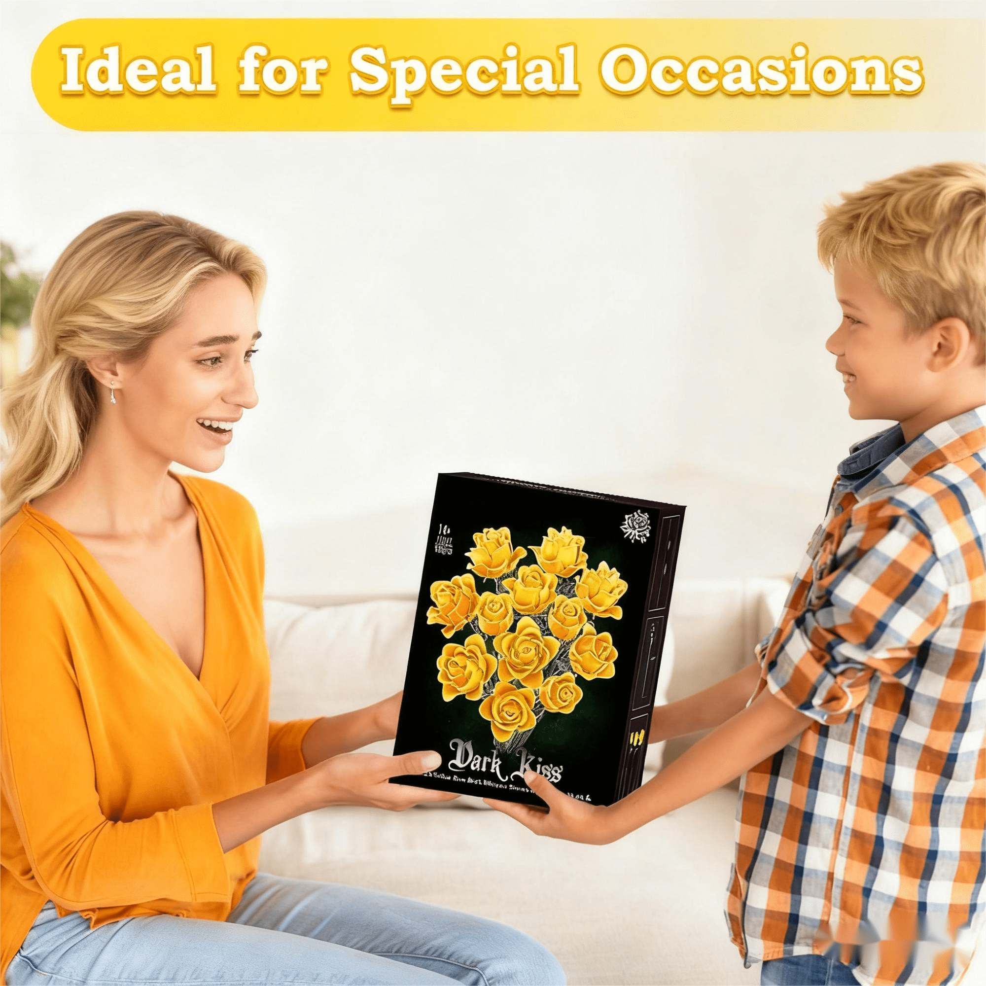 BrickPhos-Yellow Rose Flower Bouquet Building Set Toys ,Mothers Halloween Christmas Valentine's Day Gifts for Her  (585pcs)