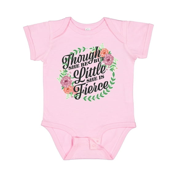 Inktastic Though She Be but Little She is Fierce with Flower Circle Illustration Girls Baby Bodysuit