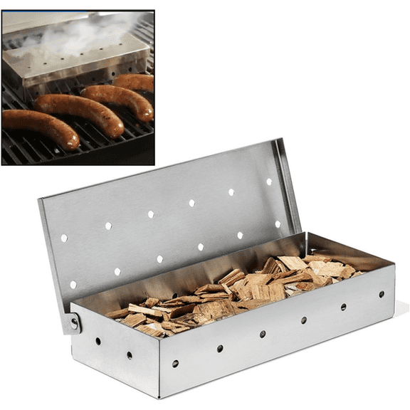 Stainless Steel Smoker Box for Gas Grill & Charcoal Grill, Large Wood Chip Smoker Box for Smoking Meat, Add Delicious Smoked Flavor, Warp Free Grilling Accessories for BBQ Lovers