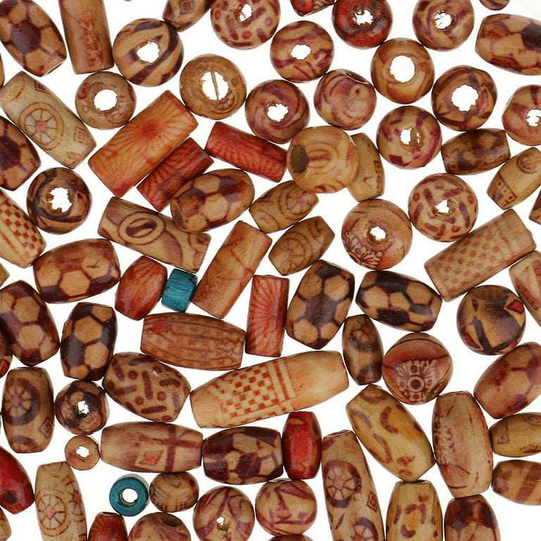 100pcs/pack Mixed Wooden Beads Tribal Patterned Wood Beads Macrame For DIY  Jewelry Making