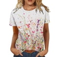 thumbnail image 2 of ICHUANYI Clearance Women Fashion Summer Casual Print Round Neck Loose Short Sleeve T-shirt Top Blouse Pullover(White, S) ICHUANYI WER2023081001607, 2 of 6