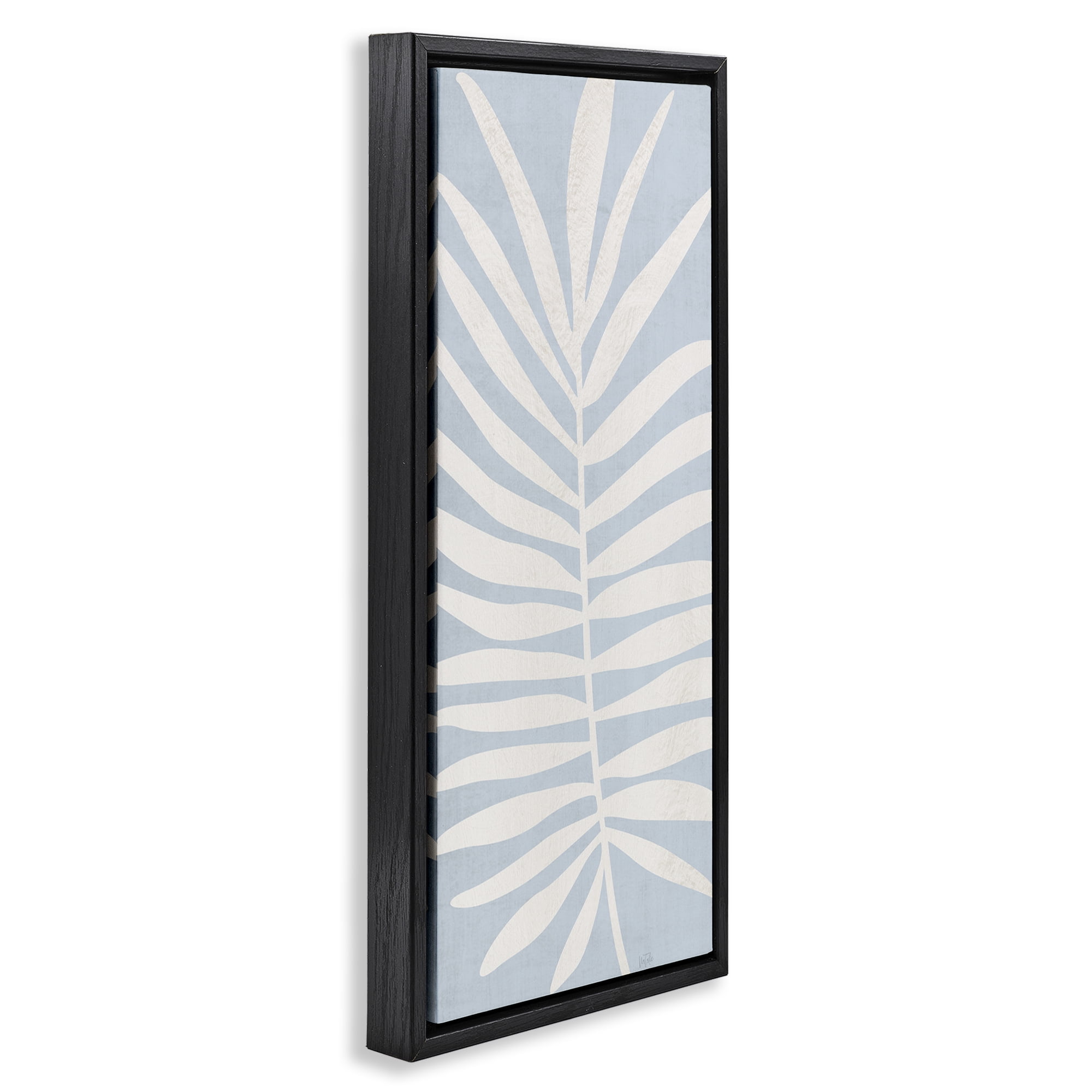 Stupell Industries Leaf Silhouette on Sky Blue Black Framed Floater Canvas Wall Art, design by Natalie Carpentieri