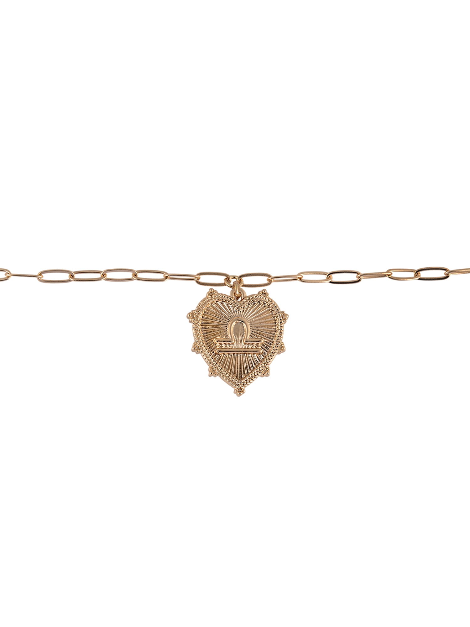 Time and Tru Women's Oval Link Chain Heart with Stone and Inset Constellation "Libra" Goldtone Reversible Necklace